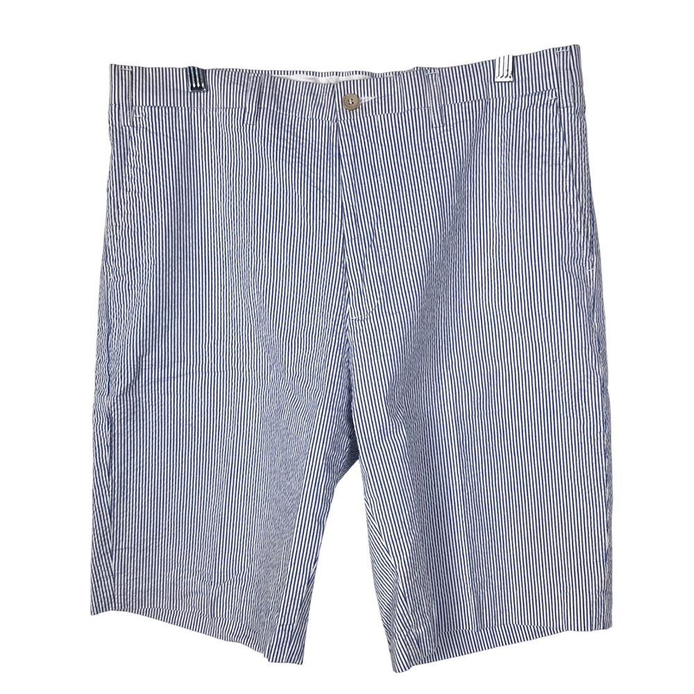 Mens Seersucker 38 Britches Striped Shorts Blue White Stretch Cotton